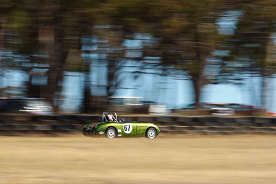 67;1959-Austin-Healey-Sprite;24-July-2010;Australia;Historic-Sports-Cars;Morgan-Park-Raceway;QLD;Queensland;Robin-Marshall;Warwick;auto;classic;motion-blur;motorsport;racing;super-telephoto;trees;vintage