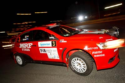 3;13-May-2011;3;APRC;Asia-Pacific-Rally-Championship;Australia;Caloundra;Gaurav-Gill;Glen-Macneall;IROQ;International-Rally-Of-Queensland;Mitsubishi-Lancer-Evolution-X;QLD;Queensland;Sunshine-Coast;Team-MRF;auto;motorsport;night;racing;wide-angle