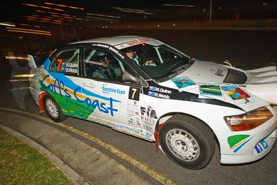 7;13-May-2011;7;APRC;Asia-Pacific-Rally-Championship;Australia;Caloundra;David-Green;IROQ;International-Rally-Of-Queensland;Mitsubishi-Lancer-Evolution-IX;Nathan-Quinn;QLD;Queensland;Sunshine-Coast;auto;motorsport;night;racing;wide-angle