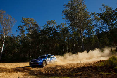 8;14-May-2011;8;APRC;Asia-Pacific-Rally-Championship;Australia;IROQ;Imbil;International-Rally-Of-Queensland;Jean‒Louis-Leyraud;Malcom-Peden;QLD;Queensland;Subaru-Impreza-WRX-STI;Sunshine-Coast;auto;motorsport;racing;special-stage;wide-angle