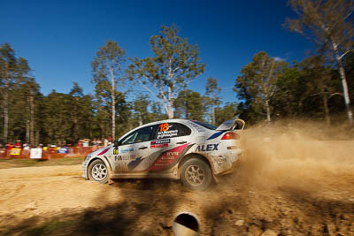 18;14-May-2011;APRC;Akiko-Nakagawa;Asia-Pacific-Rally-Championship;Atsushi-Masumura;Australia;IROQ;Imbil;International-Rally-Of-Queensland;Mitsubishi-Lancer-Evolution-X;QLD;Queensland;Sunshine-Coast;Super-Alex-Troop;auto;motorsport;racing;special-stage;wide-angle