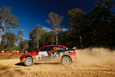 13;13;14-May-2011;APRC;Asia-Pacific-Rally-Championship;Australia;Hao-Yuan;Hongyu-Pan;IROQ;Imbil;International-Rally-Of-Queensland;Mitsubishi-Lancer-Evolution-X;QLD;Queensland;Soueast-Motor-Kumho-Team;Sunshine-Coast;auto;motorsport;racing;special-stage;wide-angle