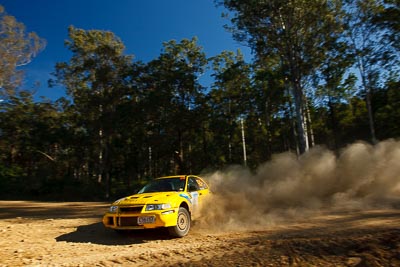 25;14-May-2011;25;ARC;Australia;Australian-Rally-Championship;Hugh-Reardon‒Smith;IROQ;Imbil;International-Rally-Of-Queensland;John-Goasdoue;Mitsubishi-Lancer-Evolution-VI;QLD;Queensland;Sunshine-Coast;auto;motorsport;racing;special-stage;wide-angle