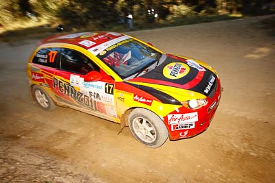 17;14-May-2011;17;APRC;Asia-Pacific-Rally-Championship;Australia;Gunaseelan-Rajoo;IROQ;Imbil;International-Rally-Of-Queensland;Jagdev-Singh;Pennzoil-GSR-Racing-Team;Proton-Satria-Neo;QLD;Queensland;Sunshine-Coast;auto;motorsport;racing;special-stage;wide-angle