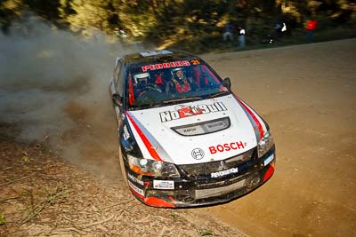 21;14-May-2011;21;ARC;Australia;Australian-Rally-Championship;IROQ;Imbil;International-Rally-Of-Queensland;Lee-Tierney;Mark-Pedder;Mitsubishi-Lancer-Evolution-IX;Pedders-Suspension;QLD;Queensland;Sunshine-Coast;auto;motorsport;racing;special-stage;wide-angle