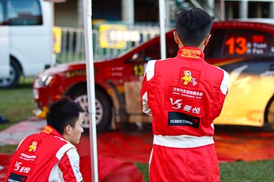 14-May-2011;APRC;Asia-Pacific-Rally-Championship;Australia;Hongyu-Pan;IROQ;Imbil;International-Rally-Of-Queensland;QLD;Queensland;Sunshine-Coast;auto;motorsport;portrait;racing;service-park;telephoto