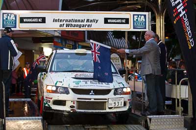 29;15-July-2011;29;APRC;Asia-Pacific-Rally-Championship;Cherish-Rally-Team;International-Rally-Of-Whangarei;Mitsubishi-Lancer-Evolution-IX;NZ;New-Zealand;Northland;Rally;Seiichiro-Taguchi;Shigeru-Ikeda;Whangarei;auto;ceremonial-start;ceremony;garage;motorsport;pre‒event;racing;start;telephoto