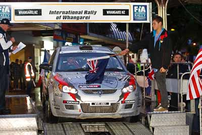 18;15-July-2011;APRC;Asia-Pacific-Rally-Championship;International-Rally-Of-Whangarei;Karamjit-Singh;NZ;New-Zealand;Northland;Proton-Cusco-Rally-Team;Proton-Satria-Neo;Rally;Vivek-Ponnusamy;Whangarei;auto;ceremonial-start;ceremony;garage;motorsport;pre‒event;racing;start;telephoto