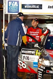 15-July-2011;APRC;Asia-Pacific-Rally-Championship;International-Rally-Of-Whangarei;NZ;New-Zealand;Northland;Rally;Rifat-Sungkar;Whangarei;auto;ceremonial-start;ceremony;garage;motorsport;night;pre‒event;racing;start;telephoto