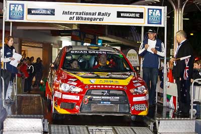 6;15-July-2011;6;APRC;Asia-Pacific-Rally-Championship;International-Rally-Of-Whangarei;Mitsubishi-Lancer-Evolution-X;NZ;New-Zealand;Northland;Rally;Richard-Mason;Sara-Mason;Soueast-Motor-Kumho-Team;Whangarei;auto;ceremonial-start;ceremony;garage;motorsport;pre‒event;racing;start;telephoto