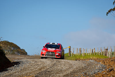 1;1;16-July-2011;APRC;Asia-Pacific-Rally-Championship;International-Rally-Of-Whangarei;Katsu-Taguchi;Mark-Stacey;Mitsubishi-Lancer-Evolution-X;NZ;New-Zealand;Northland;Rally;Team-MRF;Whangarei;auto;garage;motorsport;racing;special-stage;telephoto