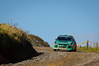 5;16-July-2011;5;APRC;Asia-Pacific-Rally-Championship;Brendan-Reeves;Brian-Green-Motorsport;International-Rally-Of-Whangarei;Mitsubishi-Lancer-Evolution-IX;NZ;New-Zealand;Northland;Rally;Rhianon-Smyth;Whangarei;auto;garage;motorsport;racing;special-stage;telephoto