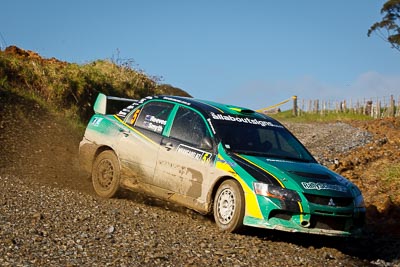 5;16-July-2011;5;APRC;Asia-Pacific-Rally-Championship;Brendan-Reeves;Brian-Green-Motorsport;International-Rally-Of-Whangarei;Mitsubishi-Lancer-Evolution-IX;NZ;New-Zealand;Northland;Rally;Rhianon-Smyth;Whangarei;auto;garage;motorsport;racing;special-stage;telephoto