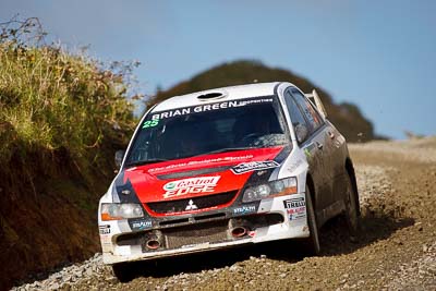 25;16-July-2011;25;APRC;Asia-Pacific-Rally-Championship;Chris-West;Erin-Kyle;International-Rally-Of-Whangarei;Mitsubishi-Lancer-Evolution-IX;NZ;New-Zealand;Northland;Rally;Whangarei;auto;garage;motorsport;racing;special-stage;super-telephoto