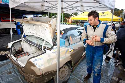 8;16-July-2011;8;APRC;Asia-Pacific-Rally-Championship;David-Green;International-Rally-Of-Whangarei;Mitsubishi-Lancer-Evolution-IX;NZ;Nathan-Quinn;New-Zealand;Northland;Rally;Whangarei;auto;garage;motorsport;racing;service-park;wide-angle