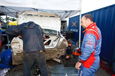 8;16-July-2011;8;APRC;Asia-Pacific-Rally-Championship;David-Green;International-Rally-Of-Whangarei;Mitsubishi-Lancer-Evolution-IX;NZ;Nathan-Quinn;New-Zealand;Northland;Rally;Whangarei;auto;garage;motorsport;racing;service-park;wide-angle