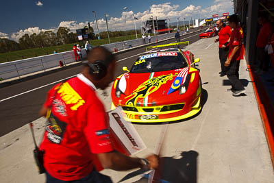 33;33;8-February-2013;Australia;Bathurst;Bathurst-12-Hour;Clearwater-Racing;Craig-Baird;Ferrari-458-Italia-GT3;Grand-Tourer;Matt-Griffin;Mok-Weng-Sun;Mt-Panorama;NSW;New-South-Wales;atmosphere;auto;endurance;motion-blur;motorsport;paddock;pitlane;racing;wide-angle