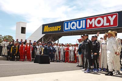 9-February-2013;Australia;Bathurst;Bathurst-12-Hour;Grand-Tourer;Mt-Panorama;NSW;New-South-Wales;atmosphere;auto;drivers;endurance;group;motorsport;photoshoot;pitlane;racing;wide-angle