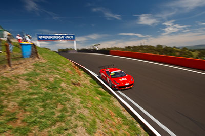 58;10-February-2013;58;AF-Corse;Australia;Bathurst;Bathurst-12-Hour;Ferrari-458-Italia-GT3;Grand-Tourer;Marco-Cioci;Michele-Rugolo;Mt-Panorama;NSW;New-South-Wales;Steve-Wyatt;The-Esses;auto;clouds;endurance;motorsport;racing;sky;wide-angle