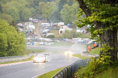 28;20-May-2013;24-Hour;Deutschland;Germany;Harald-Schlotter;Jens-Richter;Manthey-Racing;Marco-Schelp;Nordschleife;Nuerburg;Nuerburgring;Nurburg;Nurburgring;Nürburg;Nürburgring;Otto-Klohs;Porsche-911-GT3-R;Rhineland‒Palatinate;auto;fog;motorsport;racing;telephoto