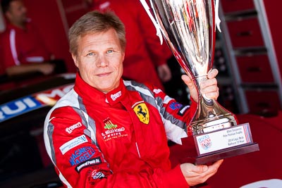 8-February-2014;Allan-Simonsen;Australia;Bathurst;Bathurst-12-Hour;Maranello-Motorsport;Mika-Salo;NSW;New-South-Wales;Topshot;atmosphere;auto;award;endurance;motorsport;portrait;racing;telephoto;trophy