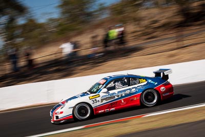 35;35;8-February-2014;Aaron-Zerefos;Andrew-Fisher;Australia;Bathurst;Bathurst-12-Hour;Indiran-Padayachee;NSW;New-South-Wales;Porsche-997-GT3-Cup;Ric-Shaw;SennheiserRentcorp-ForkliftsFiji-Water;auto;endurance;motorsport;racing;telephoto