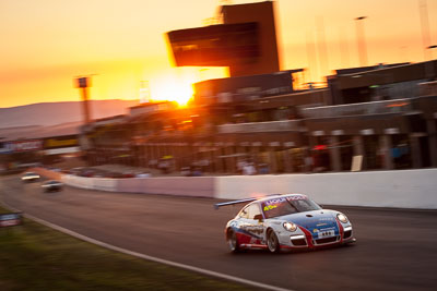 45;45;9-February-2014;Australia;Barton-Mawer;Bathurst;Bathurst-12-Hour;Duvashen-Padayachee;NSW;New-South-Wales;Porsche-997-GT3-Cup;Rencorp-Hyundai-Forklifts;Richard-Muscat;auto;endurance;motion-blur;motorsport;racing;sunrise;telephoto