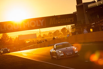 45;45;9-February-2014;Australia;Barton-Mawer;Bathurst;Bathurst-12-Hour;Duvashen-Padayachee;NSW;New-South-Wales;Porsche-997-GT3-Cup;Rencorp-Hyundai-Forklifts;Richard-Muscat;auto;endurance;motorsport;racing;sunrise;telephoto