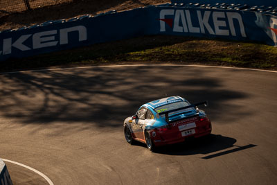 35;35;9-February-2014;Aaron-Zerefos;Andrew-Fisher;Australia;Bathurst;Bathurst-12-Hour;Indiran-Padayachee;NSW;New-South-Wales;Porsche-997-GT3-Cup;Ric-Shaw;SennheiserRentcorp-ForkliftsFiji-Water;auto;endurance;motorsport;racing;telephoto