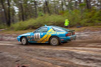 19;19;1986-Mazda-RX7;30-November-2019;Alpine-Rally;Andrew-Crawford;Australia;Gippsland;Jon-Waterhouse;Mazda;P20;Rally;VIC;auto;classic;historic;motorsport;racing;special-stage;vintage;wide-angle