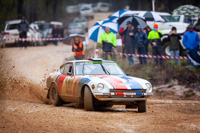 41;1971-Datsun-240Z;30-November-2019;41;Alpine-Rally;Australia;Datsun;Gippsland;P81;Peter-Dimmock;Rally;Russell-Hannah;VIC;auto;classic;historic;motorsport;racing;special-stage;super-telephoto;vintage